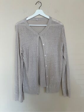 MUJI Hemp Cardigan Light Taupe Button-Front Women's Sweater Natural Small